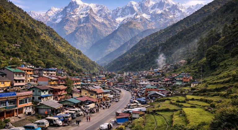 Sitapur village near Gaurikund on Kedarnath route with scenic mountains and pilgrim stopover location