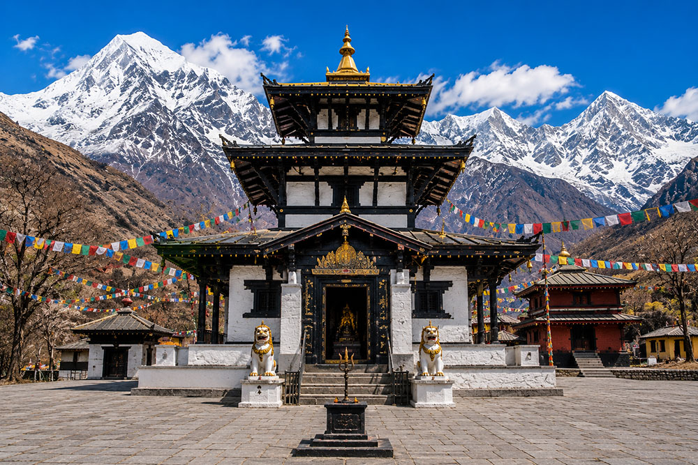 Front view of Muktinath Temple, a sacred Hindu and Buddhist pilgrimage site in Nepal